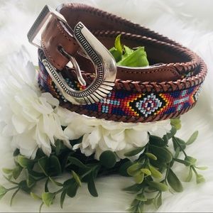 Western Beaded Boho Leather Belt L/XL